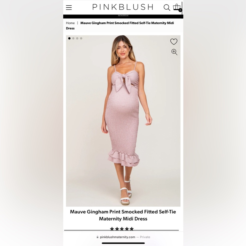 PinkBlush Maternity Mauve Gingham Print Smocked Fitted Self-Tie Maternity Midi